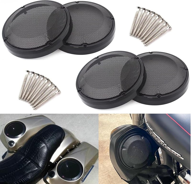 VPZMT 6.5 Inch Speaker Grill Cover for Saddlebag/Lids Lower Leg Vented Fairing for Harley Touring/Street Glide/Electra Glide/Road Glide/Road King/Ultra Limited 1983-2023 Models (Black), 4 PCS - Image 2